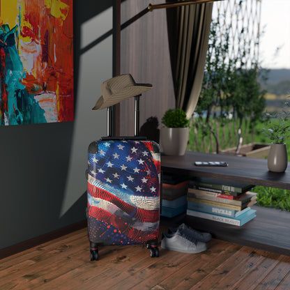 American Flag Suitcase Luggage, USA Art Carry On 4 Wheels Cabin Travel Small Large Set Rolling Spinner Lock Decorative Hard Shell Case