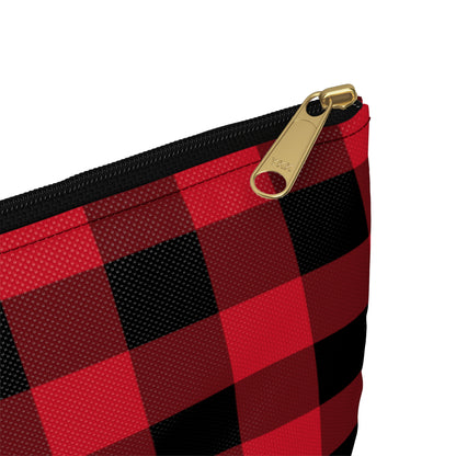 Red Black Buffalo Plaid Print Zipper Pouch, Check Cute Makeup Wash Bags Toiletries Cosmetic Organizer Gifts Women Coin Accessory Purse