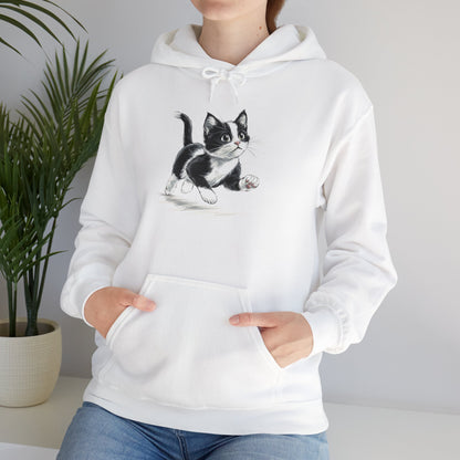 Cute Cat Hoodie, Animal Tuxedo Black White Kitten Pullover Men Women Adult Aesthetic Graphic Cotton Hooded Sweatshirt Designer Plus Size