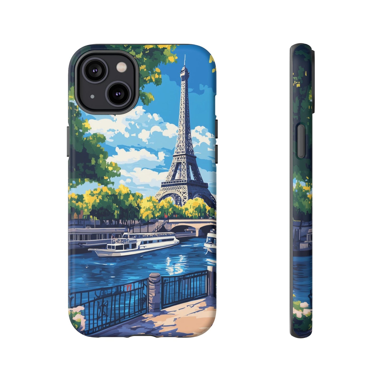 Paris Eifel Tower Tough Phone Case, Seine France iPhone 16 15 14 13 Pro Max 12 11 8 Plus X XR XS Galaxy S24 S23 S22 S21 Google Pixel Cover