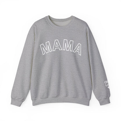 Personalized Mama Sweatshirt Kids Names on Sleeve, Custom Mothers Day Gift Women Birthday New Mom Momma  Sweater Crewneck Cotton Pullover