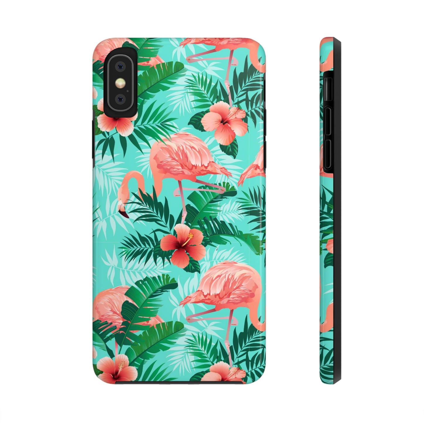 Pink Flamingo iPhone 15 14 13 12 11 Pro Max Tough Case, Green Tropical Monstera Print Cute Gift XS XR X 7 Plus 8 Cell Phone Galaxy