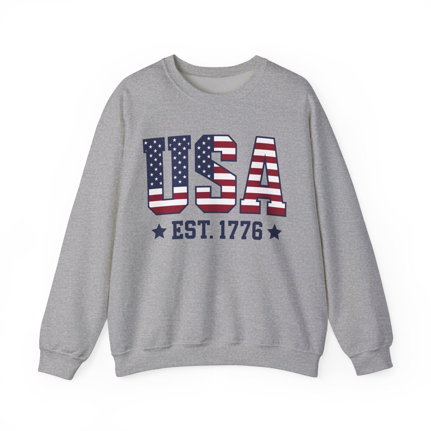 USA Est 1776 Sweatshirt, American Flag Stars Stripes Patriotic Retro Vintage Graphic Crewneck Cotton Sweater Jumper Pullover Men Women Top