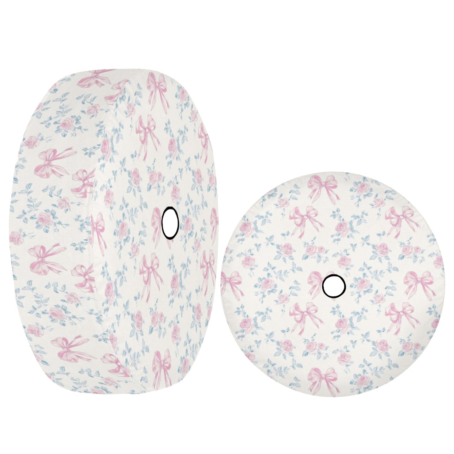 Pink Rose Bows Spare Tire Cover, Floral Flowers Ribbons Pastel White Wheel Accessories Unique Design Backup Camera Hole Trailer Back Women