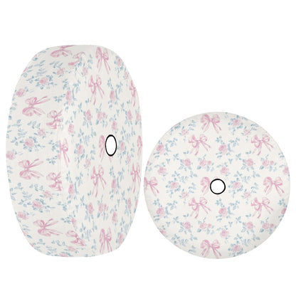 Pink Rose Bows Spare Tire Cover, Floral Flowers Ribbons Pastel White Wheel Accessories Unique Design Backup Camera Hole Trailer Back Women