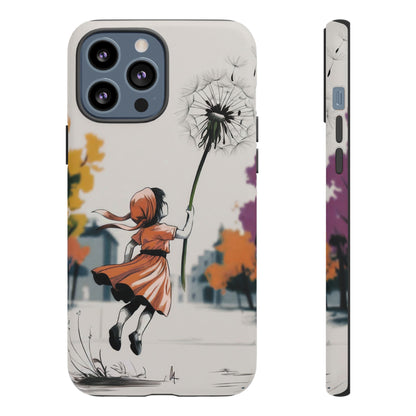 Girl Dandelion Tough Phone Case, Kids Cute Fantasy iPhone 16 15 14 13 Pro Max 12 11 8 Plus X XR XS Galaxy S24 S23 S22 S21 Google Pixel Cover