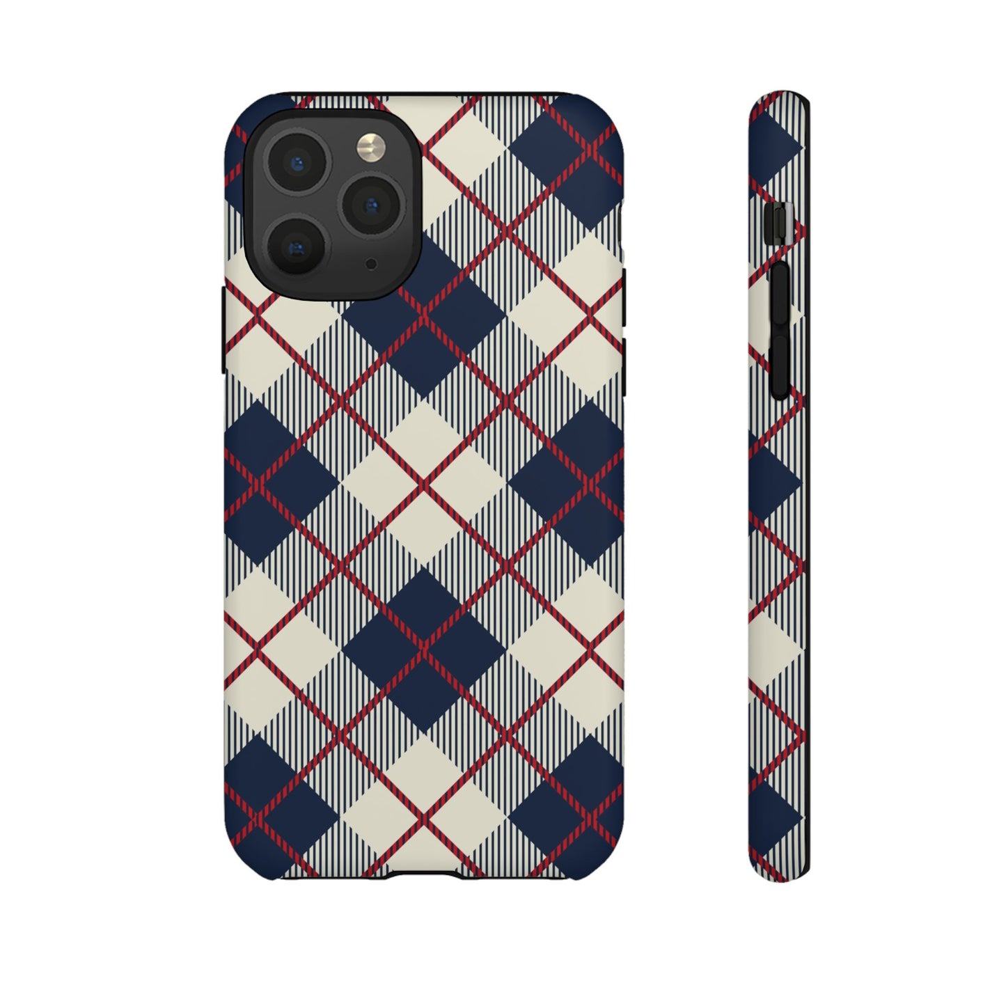 Blue Plaid iPhone 16 15 14 13 Tough Case, Checkered Check Tartan Cute 12 11 8 Plus X Xr Xs Pro Max Samsung S24 S23 S22 Galaxy Pixel Cover