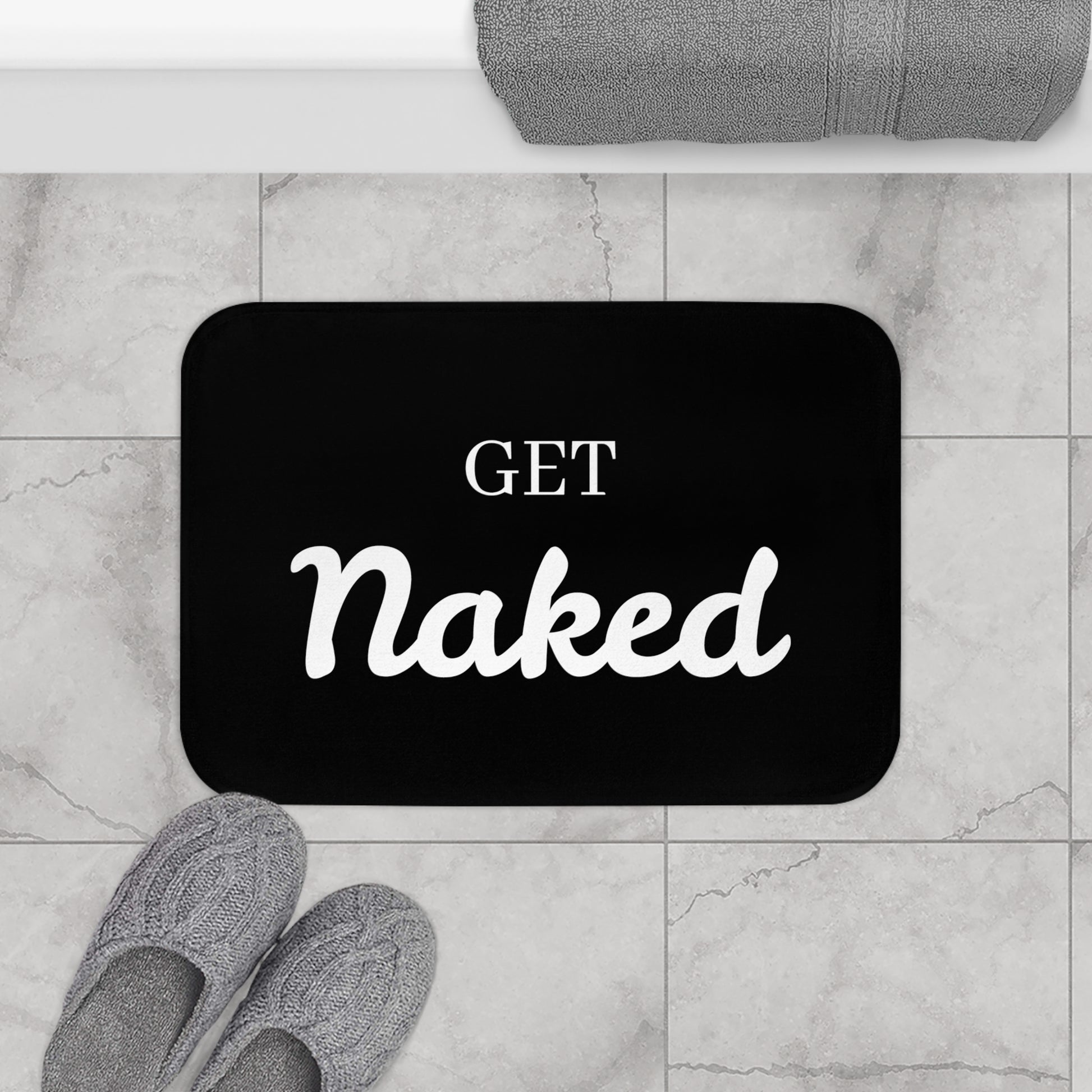 Get Naked Bath Mat Sign Grey Bath Rug Funny Bathroom Decor Cute