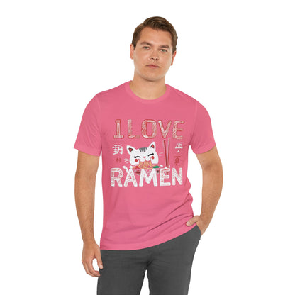 I love Ramen Tshirt, Cat Cup Noodles Eating Food Anime Designer Graphic Aesthetic Crewneck Men Women Tee Top Short Sleeve Shirt