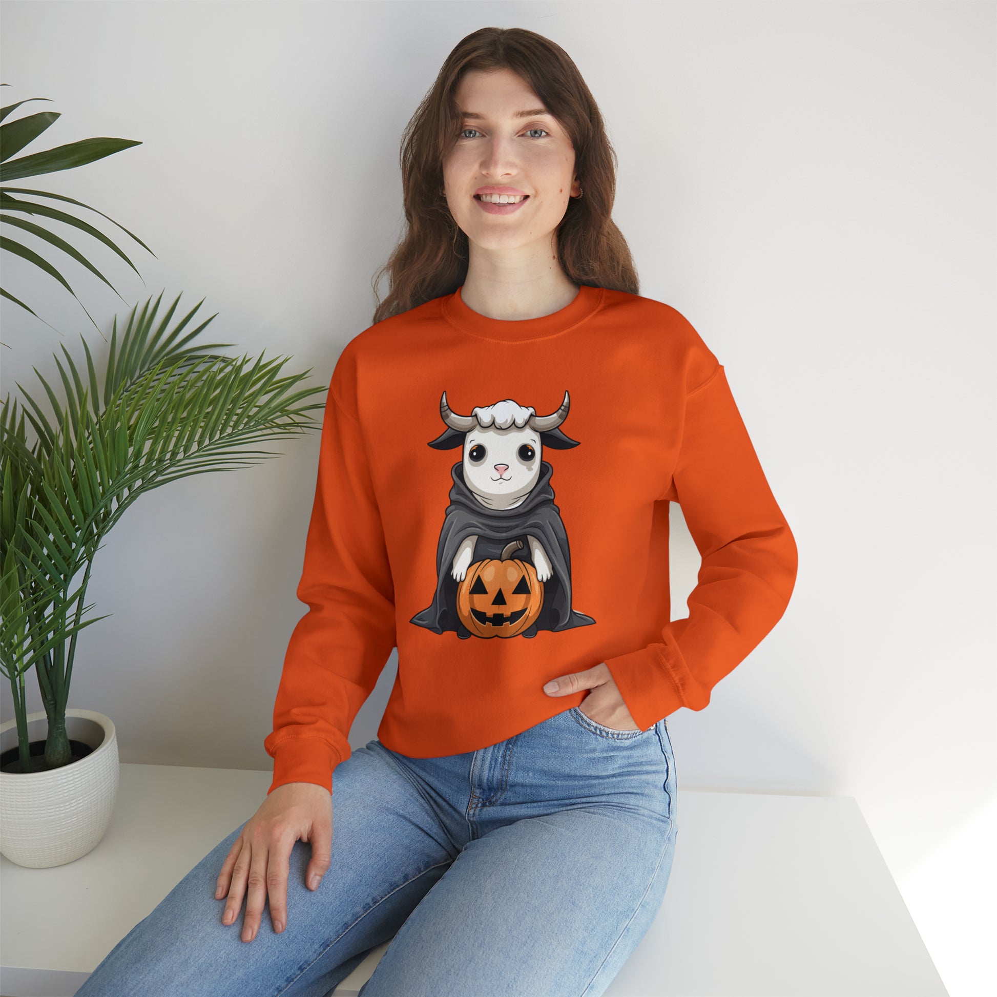 Ghost Cow Sweatshirt, Pumpkin Halloween Graphic Crewneck Fleece Cotton Sweater Jumper Pullover Men Women Adult Aesthetic Designer Top Starcove Fashion