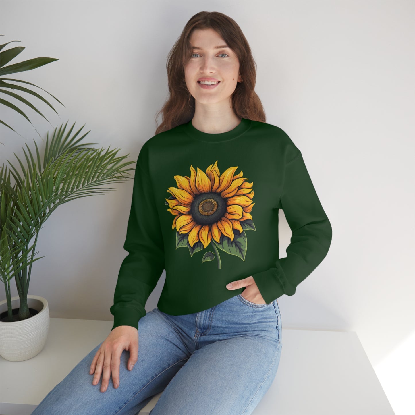 Sunflower Sweatshirt, Yellow Flowers Floral Graphic Crewneck Cotton Sweater Jumper Pullover Men Women Aesthetic Designer Top Starcove Fashion