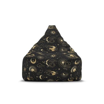 Moon Sun Bean Bag Chair Cover, Space Stars Constellation Black Washable Triangle Furniture Small Large Adult Children Kids Dorm Sack Gaming