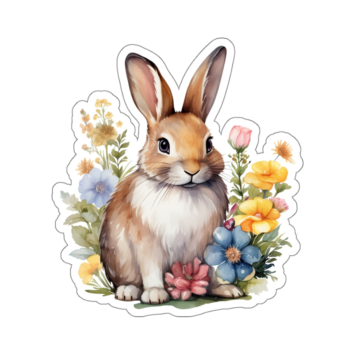 Bunny Rabbit Sticker Decal, Watercolor Animal Floral Art Vinyl