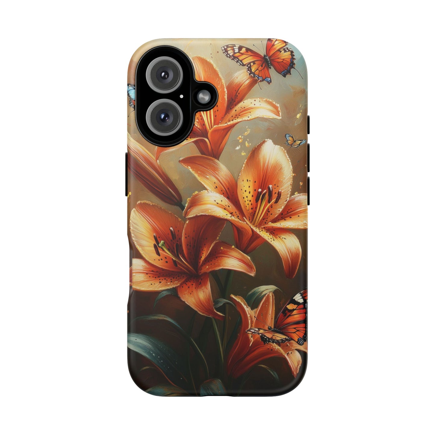 Cute Tiger Lily Tough Phone Case, Flowers Floral Butterfly iPhone 16 15 14 13 Pro Max 12 11 8 Plus X XR XS Galaxy S24 S23 S22 S21 Pixel