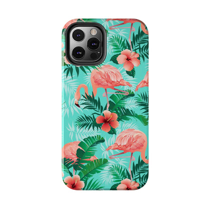 Pink Flamingo iPhone 15 14 13 12 11 Pro Max Tough Case, Green Tropical Monstera Print Cute Gift XS XR X 7 Plus 8 Cell Phone Galaxy