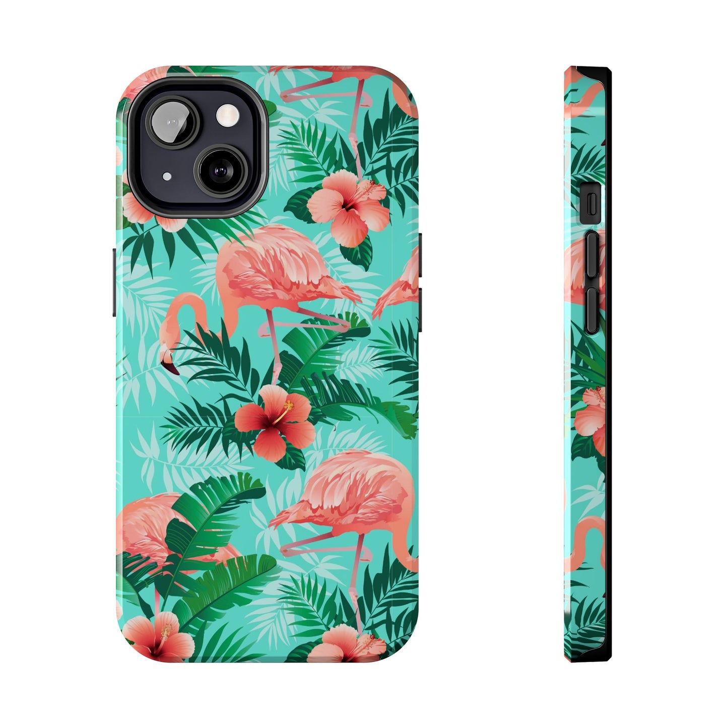 Pink Flamingo iPhone 15 14 13 12 11 Pro Max Tough Case, Green Tropical Monstera Print Cute Gift XS XR X 7 Plus 8 Cell Phone Galaxy