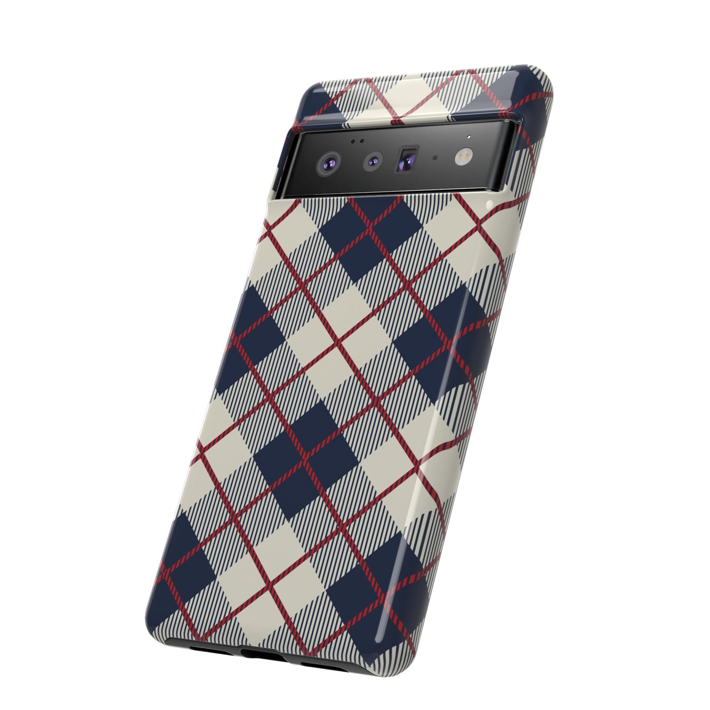 Blue Plaid iPhone 16 15 14 13 Tough Case, Checkered Check Tartan Cute 12 11 8 Plus X Xr Xs Pro Max Samsung S24 S23 S22 Galaxy Pixel Cover