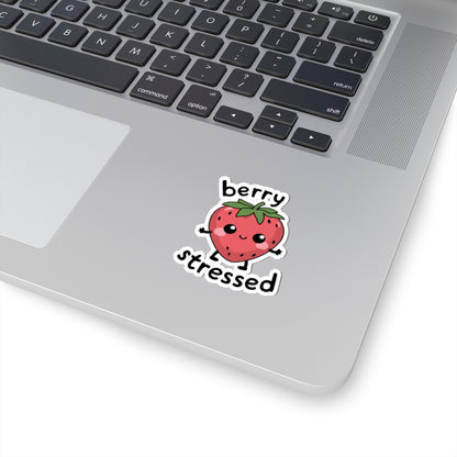 Funny Strawberry Sticker Decal, Berry Stressed Fruit Humorous Kawaii Art Vinyl Laptop Cute Waterbottle Tumbler Car Waterproof Bumper Clear