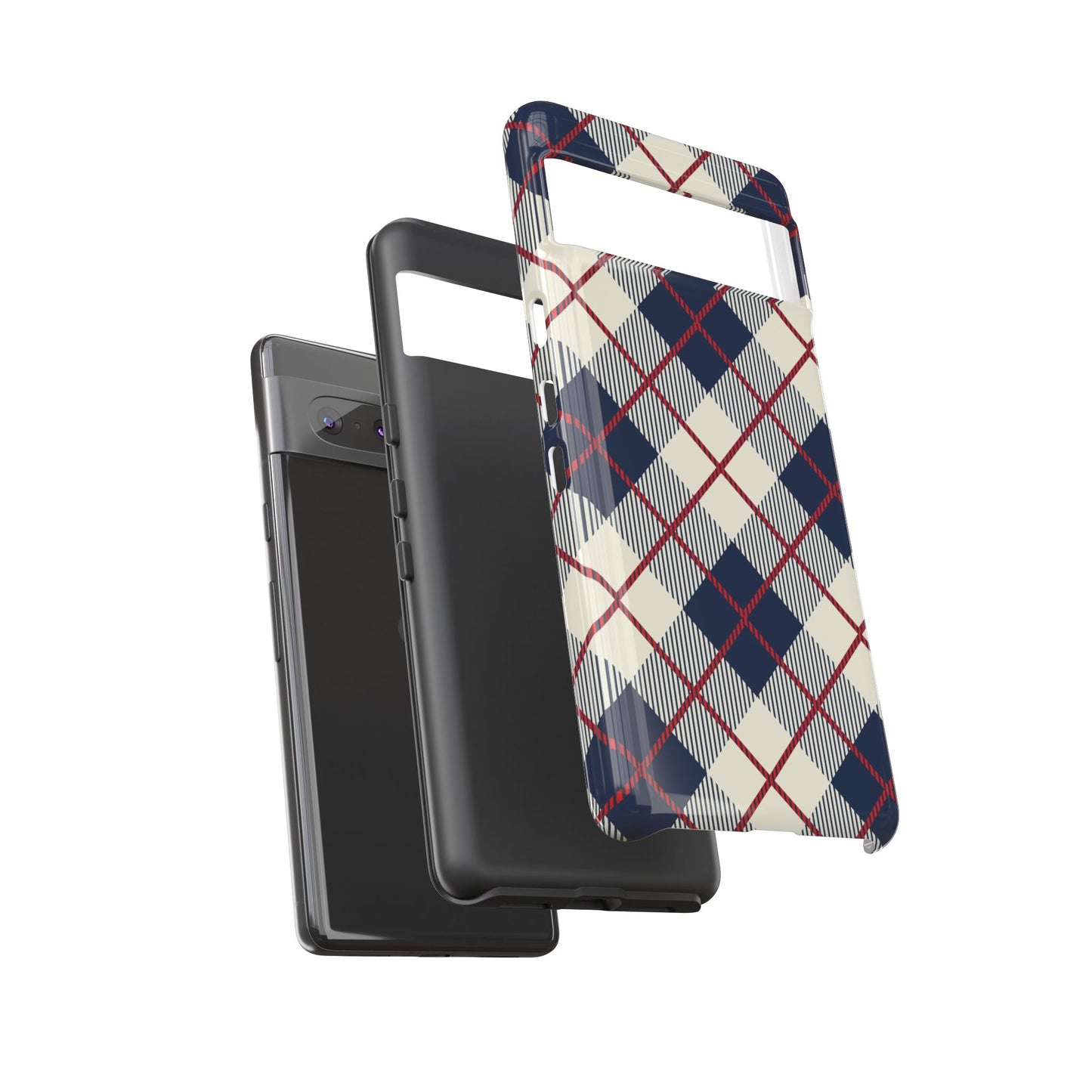 Blue Plaid iPhone 16 15 14 13 Tough Case, Checkered Check Tartan Cute 12 11 8 Plus X Xr Xs Pro Max Samsung S24 S23 S22 Galaxy Pixel Cover