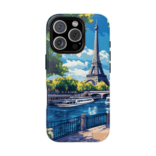 Paris Eifel Tower Tough Phone Case, Seine France iPhone 16 15 14 13 Pro Max 12 11 8 Plus X XR XS Galaxy S24 S23 S22 S21 Google Pixel Cover