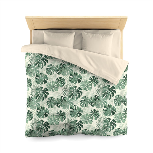 Monstera Leaf Duvet Cover, Green Tropical Bedding Queen King Full Twin XL Microfiber Unique Designer Bed Quilt Bedroom Decor