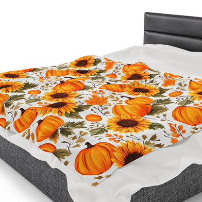 Pumpkins Sunflower Fleece Throw Blanket, Fall Thanksgiving Velveteen Soft Plush Fluffy Cozy Warm Adult Kids Small Large Sofa Bed Starcove Fashion