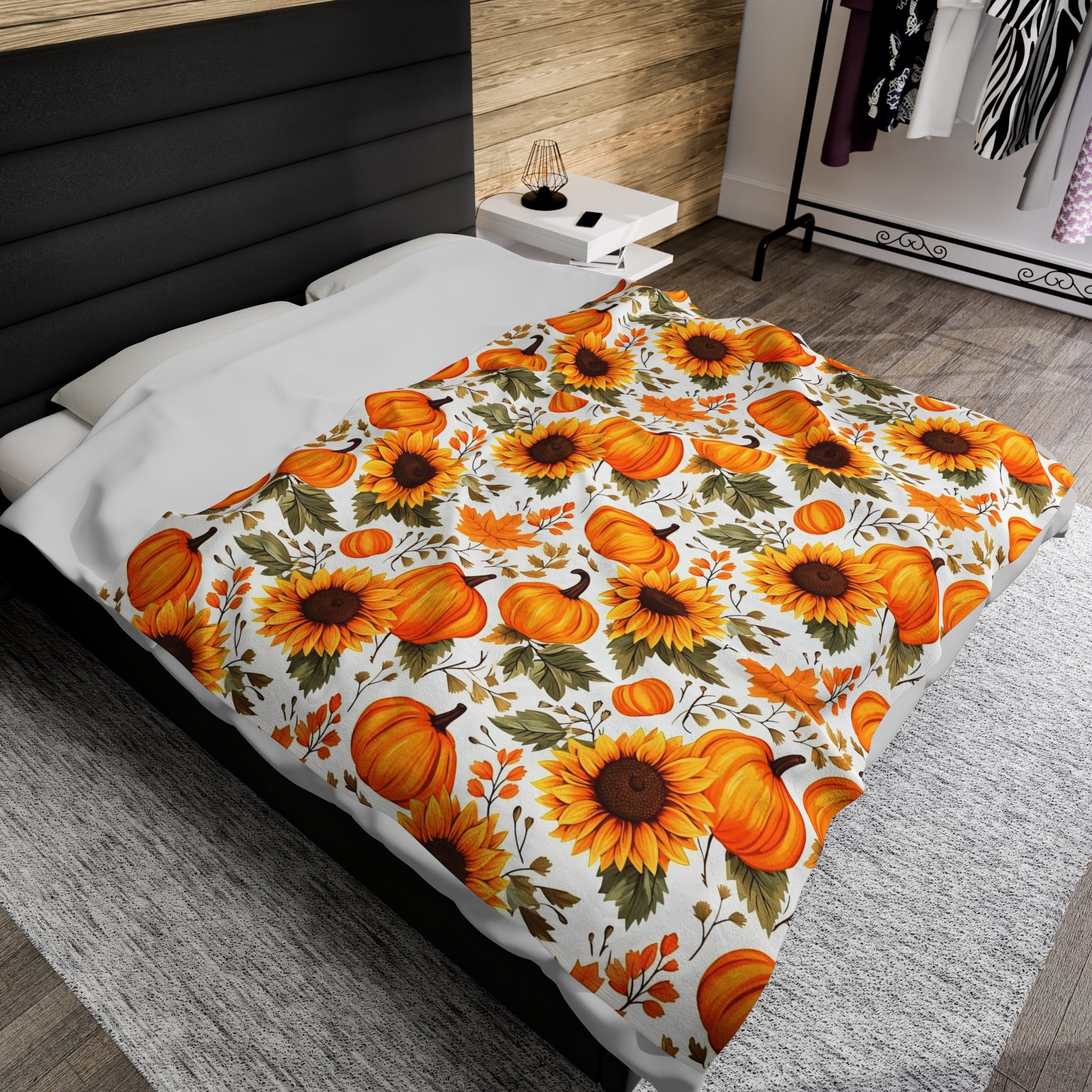 Sunflower Pumpkins Plush Throw shipping Blanket