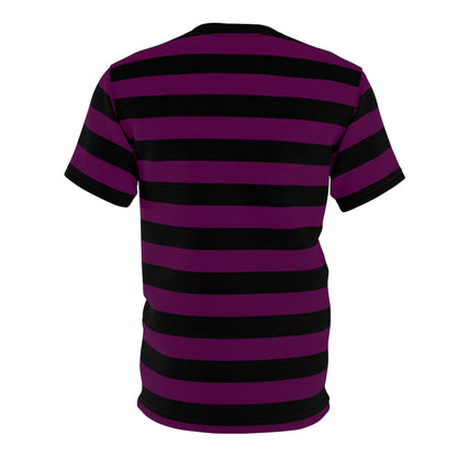 Purple and Black Striped Tshirt, Designer Gothic Wide Stripe Lightweight Heavyweight Crewneck Men Women Tee Top Short Sleeve Shirt