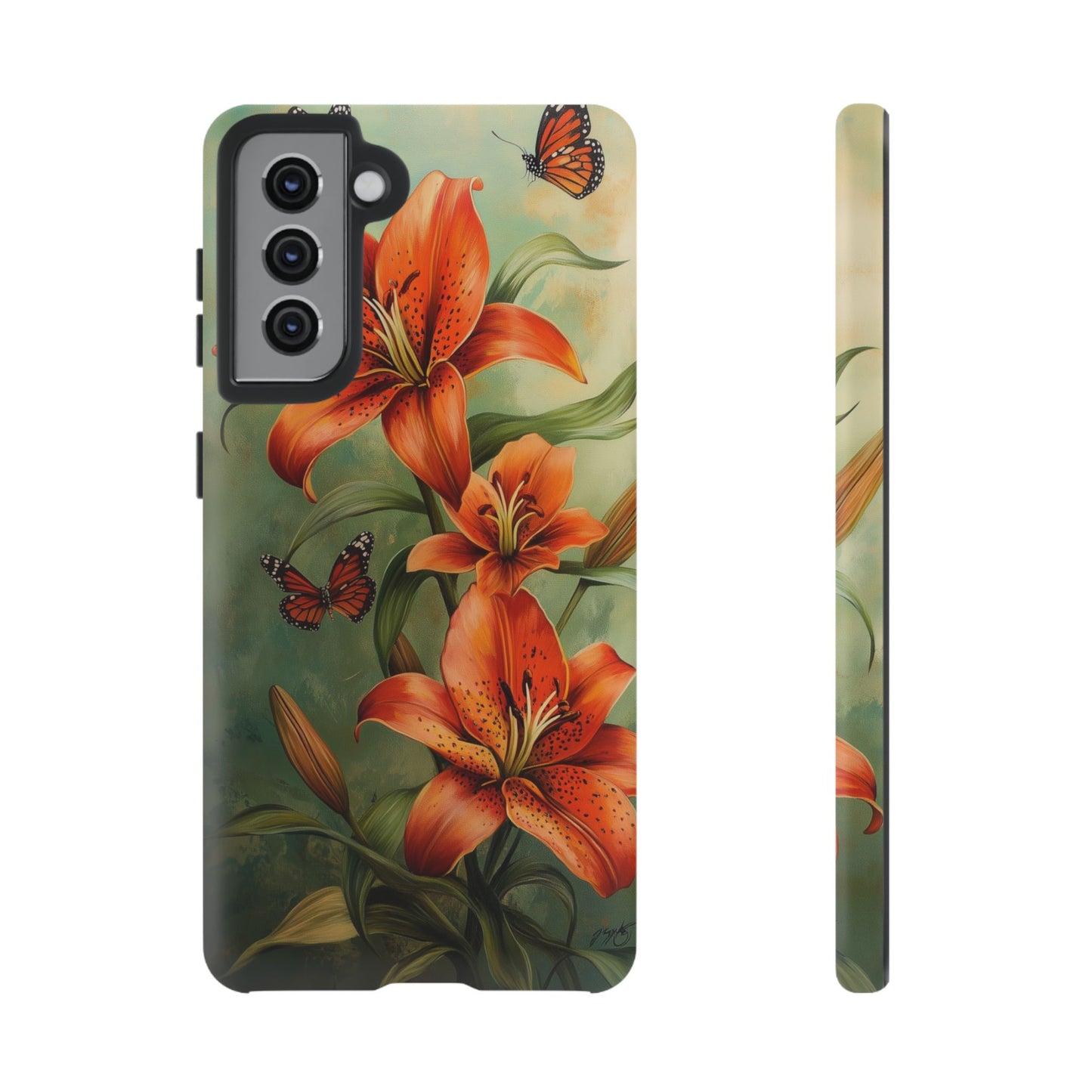 Tiger Lily Tough Phone Case, Flowers Floral Butterfly iPhone 16 15 14 13 Pro Max 12 11 8 Plus X XR XS Galaxy S24 S23 S22 S21 Google Pixel