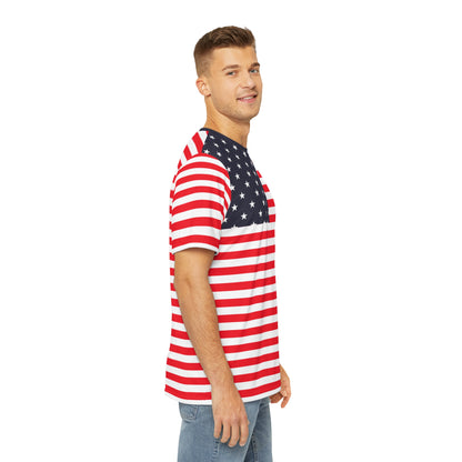 Red White Blue Men Tshirt, American Flag USA Patriotic Stripe Stars Designer Lightweight Summer Crewneck Male Tee Top Short Sleeve Shirt