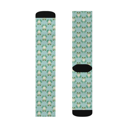 Frogs Socks, Pastel Green Kawaii Funny Crew Sublimation Women Men Designer Fun Novelty Cool Funky Crazy Casual Cute Unique Dress