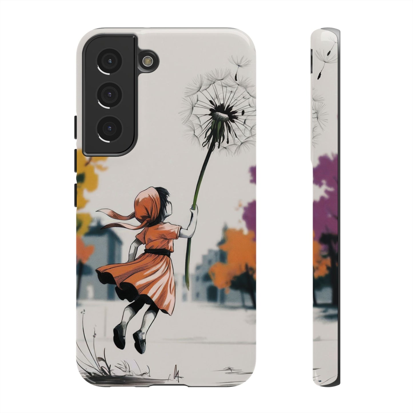 Girl Dandelion Tough Phone Case, Kids Cute Fantasy iPhone 16 15 14 13 Pro Max 12 11 8 Plus X XR XS Galaxy S24 S23 S22 S21 Google Pixel Cover