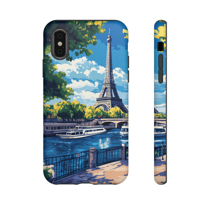 Paris Eifel Tower Tough Phone Case, Seine France iPhone 16 15 14 13 Pro Max 12 11 8 Plus X XR XS Galaxy S24 S23 S22 S21 Google Pixel Cover