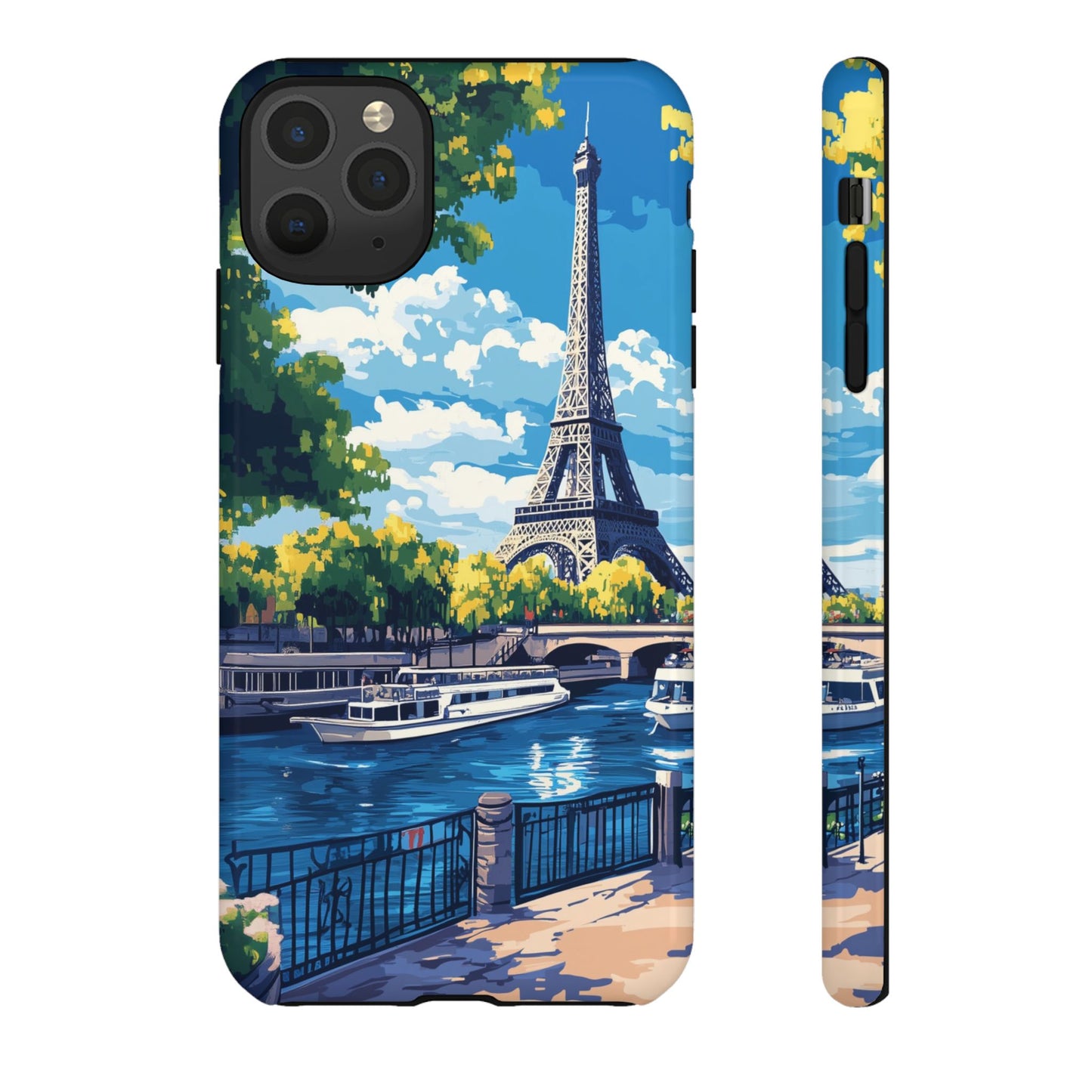 Paris Eifel Tower Tough Phone Case, Seine France iPhone 16 15 14 13 Pro Max 12 11 8 Plus X XR XS Galaxy S24 S23 S22 S21 Google Pixel Cover