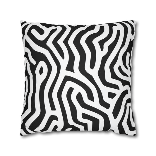 Black White Pillow Case, Labyrinth Maze Modern Art Square Throw Decorative Designer Cover Room Decor Floor Couch Cushion 20 x 20 Zipper Sofa