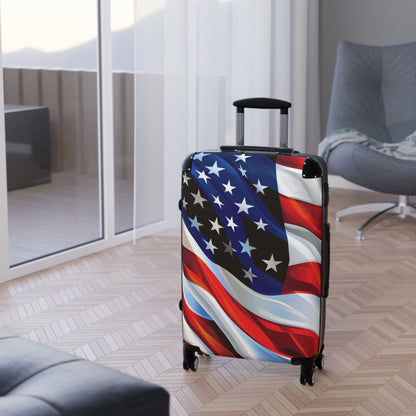 American Flag Suitcase Luggage, USA Art Carry On 4 Wheels Cabin Travel Small Large Set Rolling Spinner Lock Decorative Hard Shell Case