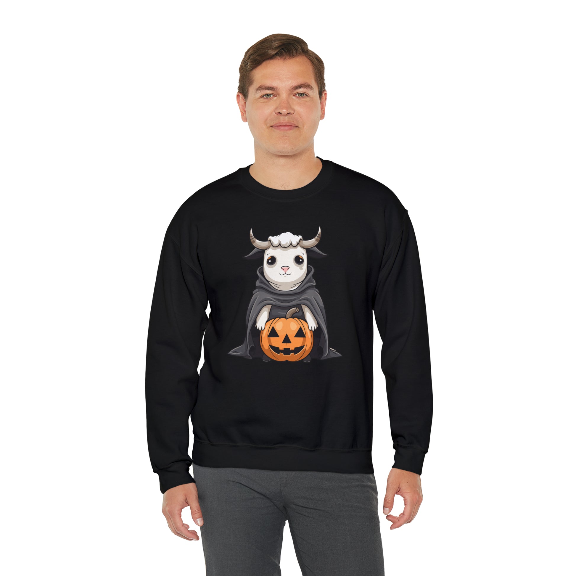 Ghost Cow Sweatshirt, Pumpkin Halloween Graphic Crewneck Fleece Cotton Sweater Jumper Pullover Men Women Adult Aesthetic Designer Top Starcove Fashion