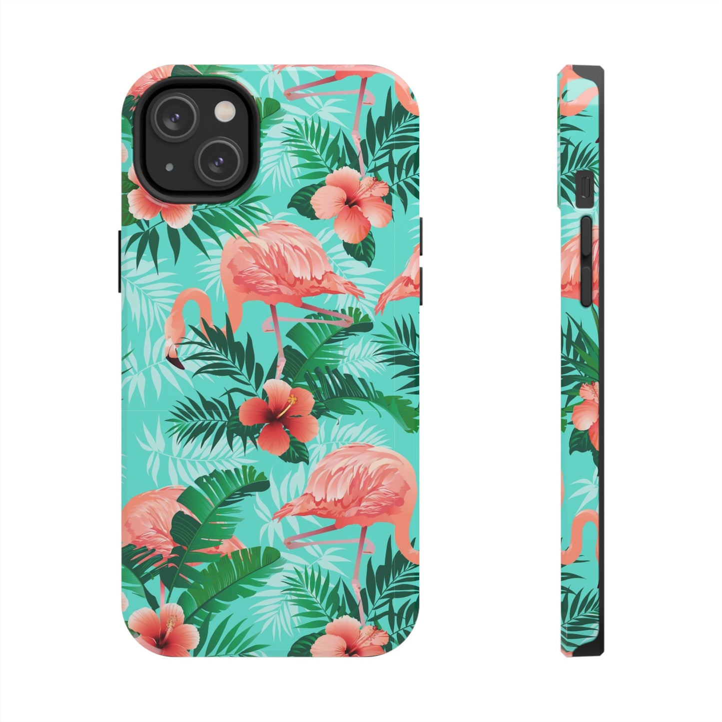 Pink Flamingo iPhone 15 14 13 12 11 Pro Max Tough Case, Green Tropical Monstera Print Cute Gift XS XR X 7 Plus 8 Cell Phone Galaxy