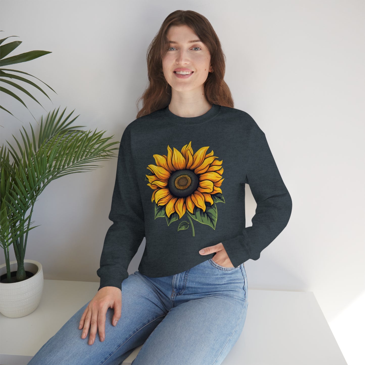 Sunflower Sweatshirt, Yellow Flowers Floral Graphic Crewneck Cotton Sweater Jumper Pullover Men Women Aesthetic Designer Top Starcove Fashion