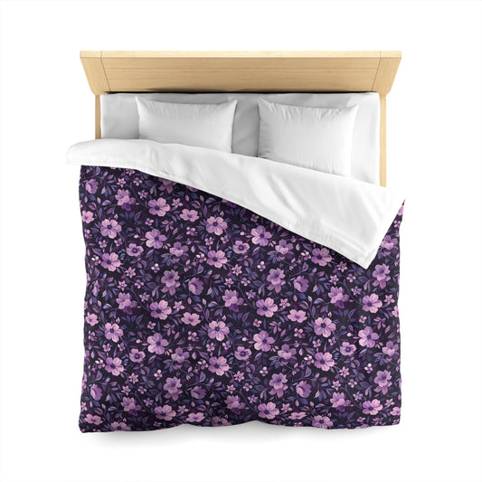 Dark Purple Floral Duvet Cover, Flowers Bedding Queen King Full Twin XL Microfiber Unique Designer Bed Quilt Bedroom Decor