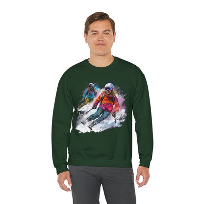 Girls Skiing Sweatshirt, Ski Team Watercolor Sweater Women Men Winter Sport Skier Snow Vintage Retro Cotton Holiday Mountain Ladies Unisex