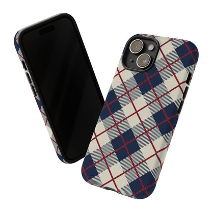 Blue Plaid iPhone 16 15 14 13 Tough Case, Checkered Check Tartan Cute 12 11 8 Plus X Xr Xs Pro Max Samsung S24 S23 S22 Galaxy Pixel Cover