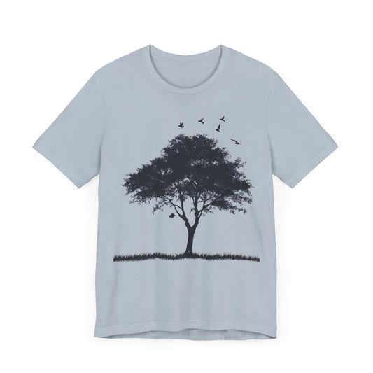 Tree with Birds Tshirt, Nature Designer Graphic Cotton Aesthetic Lightweight Summer Crewneck Men Male Women Tee Top Short Sleeve Shirt