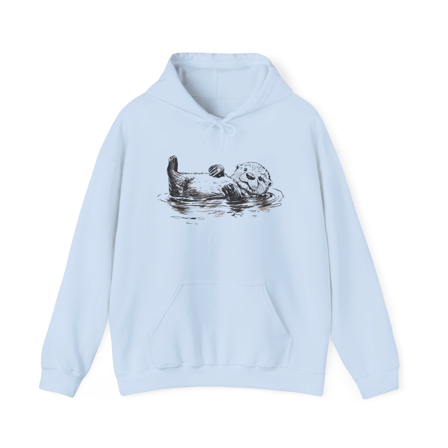 Cute Sea Otter Hoodie, Marine Animal Pullover Men Women Adult Aesthetic Graphic Cotton Hooded Sweatshirt with Pockets Designer Plus Size