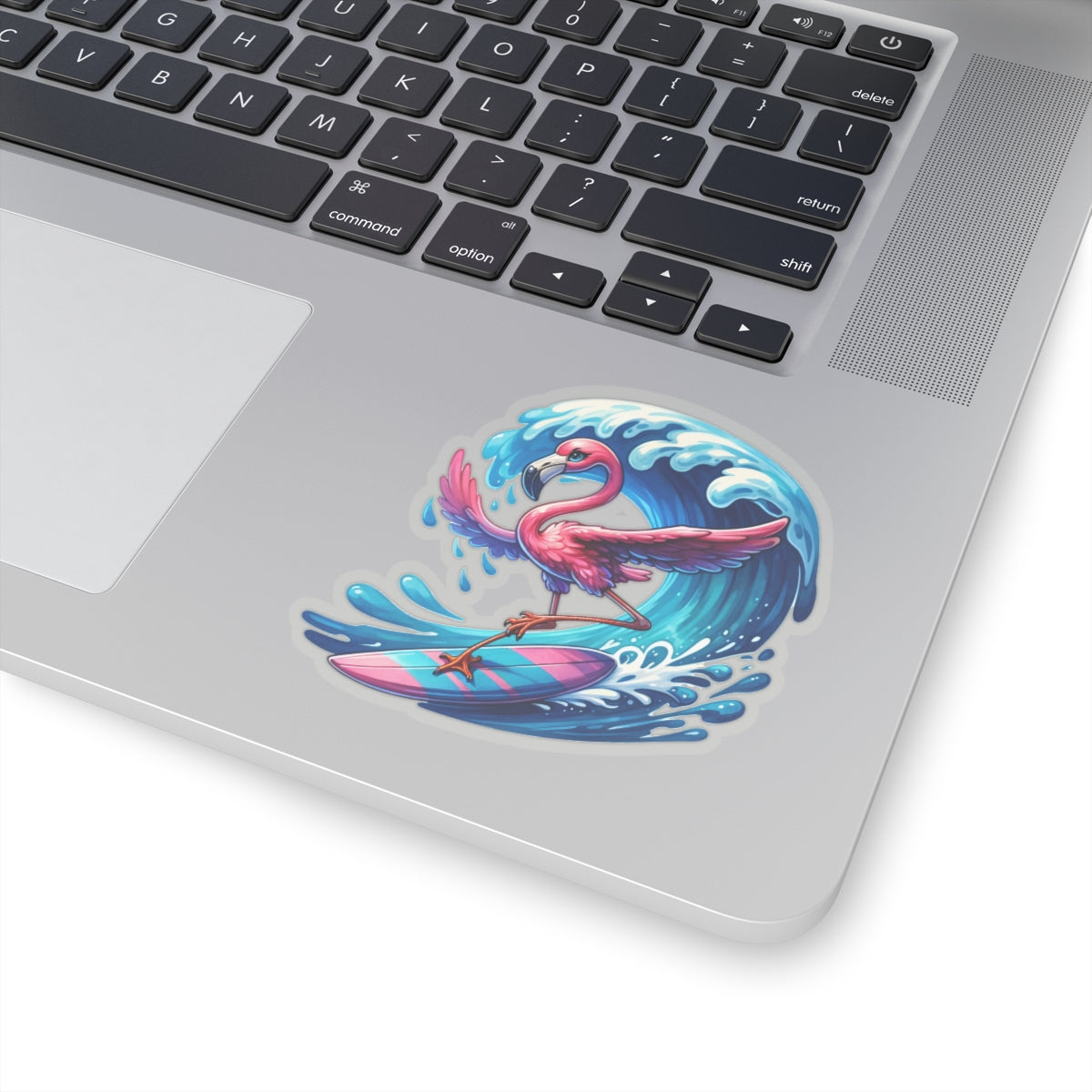 Flamingo Surfing Sticker Decal, Pink Funny Character Water Art Vinyl Laptop Cool Waterbottle Tumbler Car Waterproof Bumper Clear Aesthetic