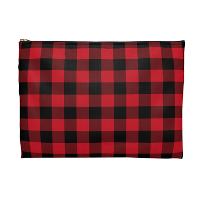 Red Black Buffalo Plaid Print Zipper Pouch, Check Cute Makeup Wash Bags Toiletries Cosmetic Organizer Gifts Women Coin Accessory Purse