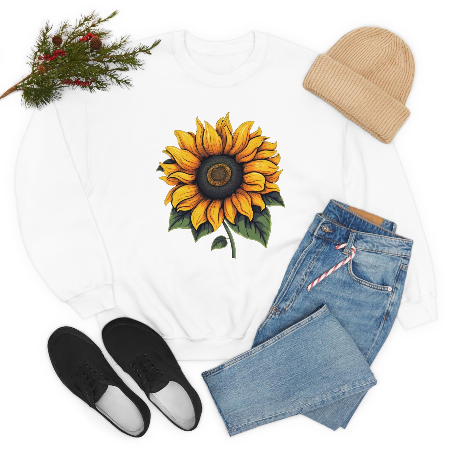 Sunflower Sweatshirt, Yellow Flowers Floral Graphic Crewneck Cotton Sweater Jumper Pullover Men Women Aesthetic Designer Top Starcove Fashion