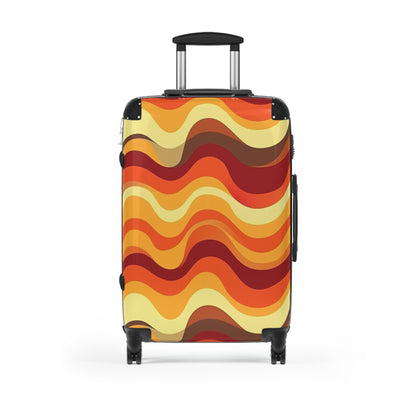 Wavy 70s Stripes Pink Suitcase Luggage, Vintage Retro Brown Orange Carry On 4 Wheels Cabin Travel Small Large Set Rolling Spinner Hard Shell