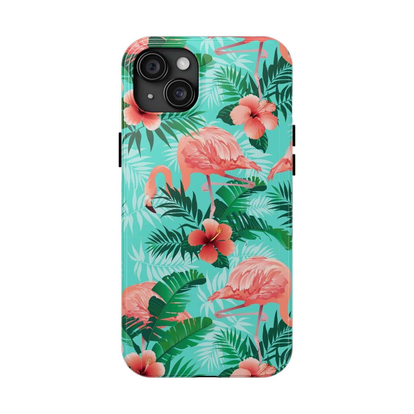 Pink Flamingo iPhone 15 14 13 12 11 Pro Max Tough Case, Green Tropical Monstera Print Cute Gift XS XR X 7 Plus 8 Cell Phone Galaxy