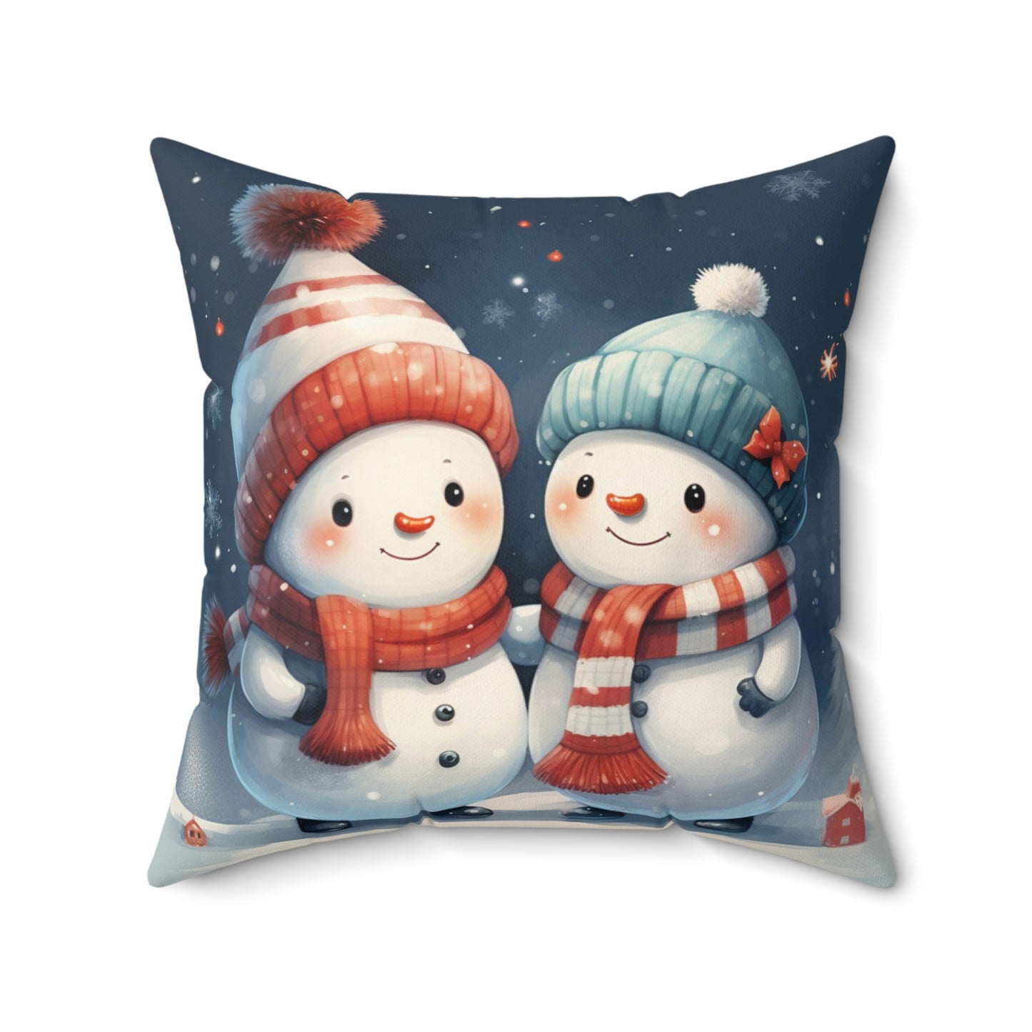 Snowman Couple Filled Pillow with Insert, Cute Christmas Xmas Square Throw Accent Decorative Room Decor Floor Sofa Couch Cushion Starcove Fashion